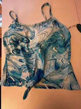 MYNAH BLUE SWIRL PRINT TIE FRONT CROPPED BODY TANKINI   PSIZE MEDIUM  NWTy